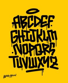 graffiti font with black and yellow colors on a yellow background, in the form of letters