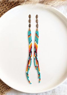 Thunder Hawk | Classic Native Beaded Earrings| Moon & Milk Beaded Native Earrings, Quannah Chasinghorse, Indigenous Earrings, Alaska Wilderness, Moon Milk, Wire Creations, Beaded Jewelry Earrings, Beaded Earrings Diy, Southwest Jewelry