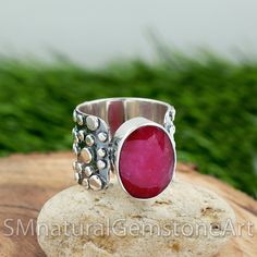 Indian Ruby Ring, Wide Band Dot Ring, Oxidised Dotted Ring, Ruby 925 Sterling Silver Ring, Statement Ring, Bohemian Ring, Party Wear Ring Ring Type: Wide Band Dot Ring Gemstone: Indian Ruby Metal: Sterling Silver Oxidized Ring, Dot Ring, Ring Ruby, Bohemian Ring, Wire Jewelry Designs, Precious Metal Clay, Bohemian Rings, Silver Work, Rings Bracelets