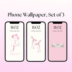 three iphone wallpapers, set of 3 in pink and white with the same design