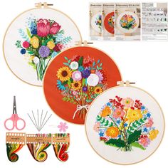 PRICES MAY VARY. Beginner hand-embroidered suit - You will get 3 full range of cross-stitch kits, including 3 pieces of Christmas embroidery cloth, 3 pieces of 7.8-inch (20 cm) embroidery holes, 1 scissors, 3 specification, 12-pin and Color line. Beautiful Flower Plants Patterns - A beautiful color pattern is printed on each embroidered cloth to meet your needs and make a great help to beginners. Note: The contour is water soluble, so it is far from the water before completion. Embroidery kits f Plastic Hoop, Modern Embroidery Kit, Beginner Embroidery Kit, Beginner Embroidery, Fleurs Diy, Crewel Embroidery Kits, Diy Embroidery Kit, Diy Craft Kit, Hand Embroidery Kit