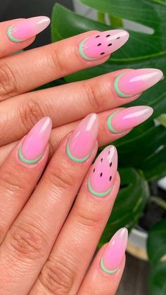 Summer Nails With Daisies, Watermelon Chrome Nails, Watermelon Nails Acrylic, Watermelon Nails Design, Summer Festival Nails, Festival Nails Summer, Bright Vacation Nails, Nail Inspo Vacation, Summer Nails Chrome