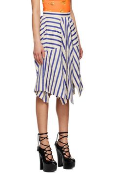 Vivienne Westwood: Blue Knockout Midi Skirt | SSENSE Poplin Skirt, Sewing Inspiration, Vivienne Westwood, Asymmetric Hem, Cotton Poplin, Midi Skirt, On Sale, Women Wear, Blue And White