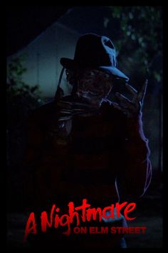 a poster for a horror movie with the title nightmares on elm street written in red