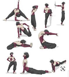 various poses of a man doing different things in his body, including hands and feet