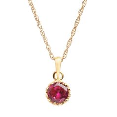 "Pendant Details: Pendant length: .53 in. Necklace length: 18 in. Clasp: spring-ring Metal: 14k gold over sterling silver Stone Details: Stone type: lab-created ruby Cut: round Setting: prong  Size: 18"". Color: Red. Gender: female. Age Group: adult." Ruby Crown, Red Pendant Necklace, Crown Pendant, Red Pendants, Silver Crown, Ruby Stone, Gold Crown, Necklaces Jewelry, Yellow Gold Pendants