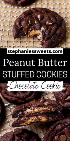 chocolate peanut butter stuffed cookies on a cooling rack