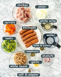 an image of the ingredients needed to make a meatball recipe on a marble counter top