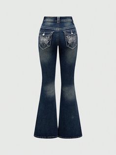 Y2K Low Waist Vintage Rhinestone Butterfly Embroidered Denim Jeans, School Grey Casual   Denim Butterfly,All Over Print Flare Leg High Stretch  Women Clothing, size features are:Bust: ,Length: ,Sleeve Length: Rhinestone Flair Jeans, Bootcut Rhinestone Jeans, Blue Clothes Y2k, Bling Bootcut Jeans, Y2k Jeans Flared, Y2k Butterfly Jeans, Flared Miss Me Jeans, 2000s Bedazzled Jeans, Jeans With Designs On The Back Pockets