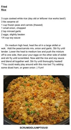 the recipe for fried rice with vegetables is shown