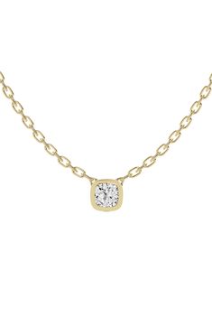 A glittering lab-created diamond in a classic cushion cut centers this timeless pendant necklace crafted in 18-karat gold. Total lab-created-diamond weight: 1ct. Color: G Clarity: VS 18k gold/lab-created diamond Imported >Diamond Guide Cushion Cut Cubic Zirconia Fine Jewelry Necklace, Cushion Cut Cubic Zirconia Fine Necklace, Elegant Solitaire Necklace With Square Pendant For Formal Occasions, Formal Solitaire Necklace With Square Diamond Pendant, Elegant Square Pendant Solitaire Necklace For Formal Occasions, Solitaire Necklace With Diamond Accents And Square Pendant, Classic Diamond Necklace With Square Pendant, Classic Necklace With Square Pendant In Prong Setting, Classic Square Pendant Necklace With Diamond Accents