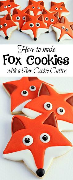 Fox cookies with a star cookie cutter! Great tutorial! Rävkakor gjorda med hjälp av stjärnformar! Jättebra steg-för-steg instruktioner! Fox Party, Fox Birthday, Fox Face, Creative Kitchen, Fox Cookies, Star Cookies, Pretty Cookies, Fancy Cookies, Creative Cookies