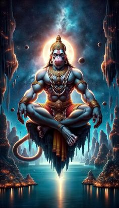 the hindu god sitting on top of a body of water