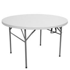 a white plastic table with four legs on an isolated surface, viewed from the front