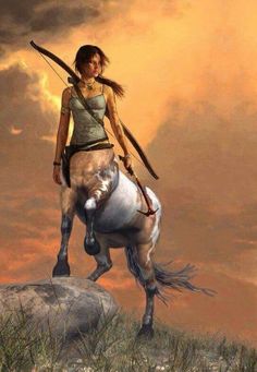 a digital painting of a woman on a horse with a bow and arrow in her hand