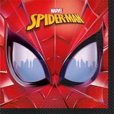 the poster for spider - man is shown in red and black with an eye on it