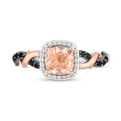 Embrace the beauty among the thorns with this morganite and black and white diamond ring from the Enchanted Disney Fine Jewelry Villians Collection inspired by Maleficent. Created in sterling silver and 10K rose gold The 6.0mm cushion-cut soft-pink morganite shines in a white diamond-lined silver frame. Along the shank, thorny rose gold vines twist with ribbons of black diamonds atop silver crown insets. This ring captivates with 1/6 ct. t.w. of diamonds. ©Disney Rose Gold Black Diamond Ring, Thorny Rose, Enchanted Disney, Enchanted Disney Fine Jewelry, Disney Fine Jewelry, White Diamond Ring, Silver Crown, Pink Morganite, Black Diamond Ring