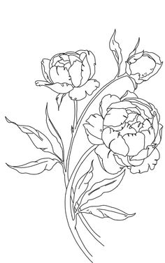 a black and white drawing of flowers on a white background