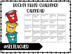 bucket filler challenge calendar with hearts on it