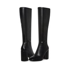 Steve Madden Lizah Boot Sleek High Shaft Boots For Workwear, Sleek Wide Calf Heeled Boots With High Shaft, Sleek Wide Calf Boots With Stacked Heel, Workwear High Shaft Heeled Boots, Wide Calf High Shaft Heeled Boots For Work, High Shaft Heeled Boots For Work, Wide Calf High Shaft Heeled Boots With Reinforced Heel, Faux Leather Heeled Boots With Sculpted Heel For Work, Elegant Tall Boots With Block Heel