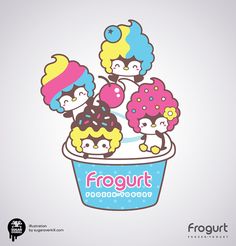 an ice cream sundae with cartoon characters on it's top and the words frogut above it