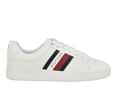 Leather upper with perforation details for breathability, Lace up closure for secure fit, Round Toe, Cushioned foam insole,100% TR (synthetic rubber) outsole | Women's Tommy Hilfiger Jallya Fashion Sneakers in White Size 8.5 White Synthetic Sneakers With Embossed Logo, Tommy Hilfiger Lace-up Sneakers With Embossed Logo, White Synthetic Sneakers With Perforations, Synthetic Sneakers With Embossed Logo For Sports, Sports Sneakers With Embossed Logo In Synthetic Material, Sports Sneakers With Embossed Logo In Synthetic, Synthetic Sneakers With White Sole And Embossed Logo, White Sole Synthetic Sneakers With Embossed Logo, Synthetic Sneakers With Embossed Logo And White Sole