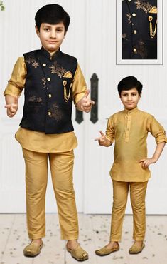 Boys Sherwani & Pant made from print silk fabric by Paaie LLC. This Sherwani has a front button closure placket, full sleeves and side pockets for increased functionality, suitable for festivals and party wear. Kids measurements for basic knee length in INCHES Size Age Shoulder Chest Waist 1 Size 2-3Y 10 25 18 2 Size 3-4Y 10.5 25 18 3 Size 4-5Y 11 26 19 4 Size 5-6Y 11.5 28 20 5 Size 6-7Y 12 29 22 6 Size 7-8Y 12 29 22 7 Size 8-9Y 13 30 22 8 Size 9-10Y 14 32 22 9 Size 10-11Y 14 32 24 10 Size 11-12 Boys Sherwani, Kids Handicraft, Kurta Pajama Men, Sequence Blouse, Indo Western Gown, Saree Petticoat, Printed Silk Fabric, Full Sleeve Blouse, Saree Jewellery