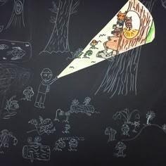 a blackboard with drawings on it that says, mizzle art follow