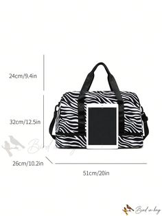 Bird in Bag - Pattern Fashion Travel Bag with Patch Decoration and Waterproof Double Layer Trendy Waterproof Outdoor Bag, Trendy Waterproof Rectangular Bags, Trendy Waterproof Bags For Outdoor, Trendy Waterproof Travel Bags, White Waterproof Bags For Daily Use, White Waterproof Bag For Daily Use, Waterproof White Bag For Daily Use, Trendy Rectangular Bags For Outdoor, Trendy Rectangular Outdoor Bag