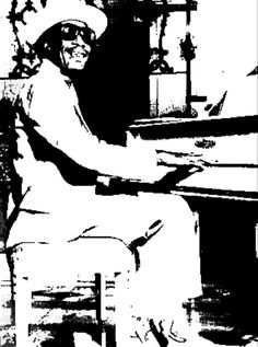 an old photo of a man sitting at a piano