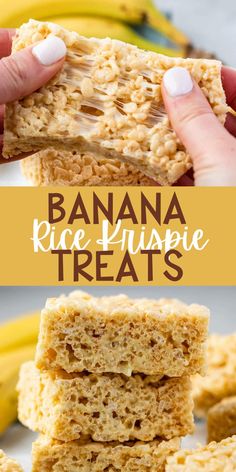 banana rice krispy treats stacked on top of each other