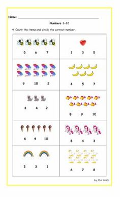 the worksheet for numbers 1 - 10 is shown with pictures of bananas and rainbows