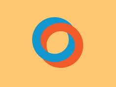 an orange and blue circle on a yellow background with the letter o in it's center