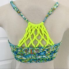 New Macrame Web Racerback Sports Bra Size: Large Condition: New Without Tags Summer Strappy Sports Bra For Gym, Sporty Strappy Sports Bra For Summer, Summer Sporty Strappy Sports Bra, Yellow Sporty Sports Bra For Summer, Multicolor Stretch Sports Bra For Spring, Spring Beach Sports Bra With Stretch, Yellow Stretch Sleeveless Sports Bra, Yellow Sleeveless Stretch Sports Bra, Spring Multicolor Stretch Sports Bra