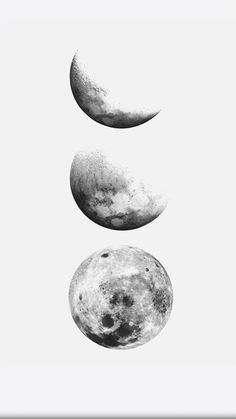 three phases of the moon in black and white