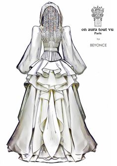 a drawing of a wedding dress with long sleeves