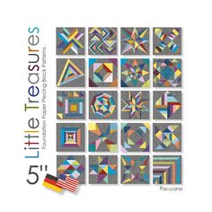 the cover of five little treasures quilt pattern book, featuring colorful squares and an american flag