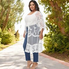 Elevate your wardrobe with the Anna-Kaci Women's Plus Size Lace Cardigan, a must-have for any fashion-forward woman. This exquisite piece combines functionality with elegance, making it perfect for various occasions.

- **Size**: Available in X-Large/XX-Large
- **Material**: Soft, lightweight lace mesh fabric
- **Color**: Pristine White
- **Gender**: Female
- **Age Group**: Adult

Designed for versatility, this short sleeve open front cardigan features a floral crochet pattern that adds a touch Floral Crochet Pattern, Floral Duster, Cardigan Short, Drop Shoulder Cardigan, Long Duster, Plus Size Lace, Lace Cardigan, Floral Crochet, Button Front Cardigan