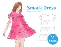 Smock Dress Sewing Pattern XS-XXXL PDF Instant Download Short Sleeve Frill Gathered Women's Dress - Etsy Smock Dress Sewing Pattern, Shirred Dress Pattern, Smock Dress Pattern, Shirred Dress, Dress Sewing Pattern, Dress Sewing, Diy Sewing Projects, Smock Dress, Sewing Dresses