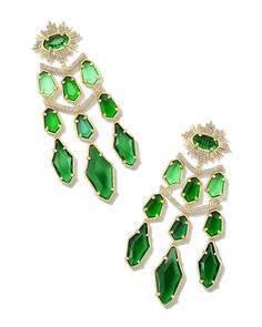 Bring all the drama when you wear the Alexandria Gold Tiered Statement Earrings in Green Mix. A jaw-dropping assortment of tiered stones, these retro-inspired statements earrings are a shimmering showstopper—and practically begging to be styled for your next formal event. Metal 14k Gold Over Brass Material Green Glass, White CZ Closure Ear Post Size 2.76"L X 1.42"WDue to the one-of-a-kind nature of the medium, exact colors and patterns may vary slightly from the image shown. | Kendra Scott Alexa Gracie Gold, Convertible Earrings, Turquoise Frame, Gunmetal Earrings, Kendra Scott Earrings, Gold Statement Earrings, Link Earrings, Knot Earrings, Crystal Drop Earrings