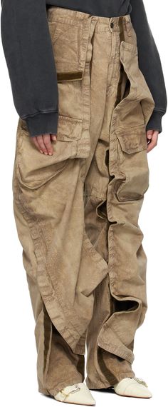 Cotton twill cargo pants. Fading throughout. · Belt loops · Four-pocket styling · Zip-fly · Detachable velcro panel at legs for alternate styling · Flap pockets at front · Logo patch at back waistband Supplier color: Washed khaki Y Project, Flap Pocket, Cotton Twill, Cargo Pants, Patch Logo, ? Logo, Pants, Color, Trousers