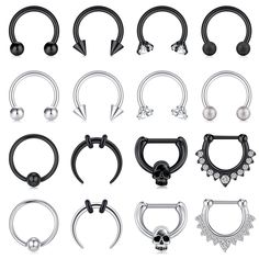 PRICES MAY VARY. [Package]: 16PCS septum piercing jewelry, mixed style give you mutiply wearring outfit, meet your daily needs. [Safety Material]: Septum jewelry made of 316L surgical stainless steel, high polished surface and durable, perfect for daily using. [Gauge Size]: 16G (1.2mm), Inner diameter of septum ring: 8mm(5/16") [Multiple Application]: These piercing jewelry can be use as nose septum ring, ear piercing, tragus earring hoop, helix hoop, daith earrings, cartilage hoop, septum pierc Horseshoe Piercing, 18g Nose Ring, Rose Gold Nose Ring, Tragus Earrings Hoop, Septum Piercing Jewelry, Septum Nose Rings, Septum Nose, Gold Nose Stud, Fake Nose Rings