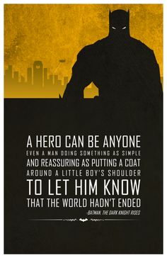 a batman poster with an image of a man in the background and quote on it