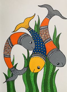 an image of fish in the grass painting