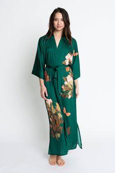 KIM + ONO Peony & Butterfly Long Kimono Robe Japanese Couture, Butterfly Kimono, Short Kimono Robe, Kimono Gown, Kimono Floral, Silk Kimono Robe, Kimono Robes, Kimono Wrap, Beautiful Kimonos