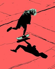 a person riding a skateboard on top of a red floor next to another person