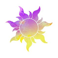 a watercolor drawing of a sun with purple, yellow and pink colors on it