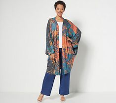 More drama, please! This sophisticated cocoon cardi creates a stunning silhouette for evenings at the theater or days in the office. From Women with Control®. Kimono Sweaters & Cardigans, Long Sleeve Cotton Patchwork Kimono, Spring Kimono With Abstract Print, Multicolor Printed Cover-up With Kimono Sleeves, Cocoon Cardigan, Kimonos, Sweater Fashion, Length Sleeve, Sweaters & Cardigans