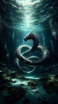 a dragon is swimming in the water