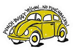 a drawing of a yellow vw bug with the words punch - blob below it